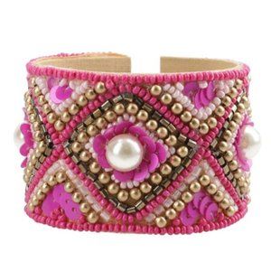 Glass Seed Beaded Cuff Bracelet / ROSE